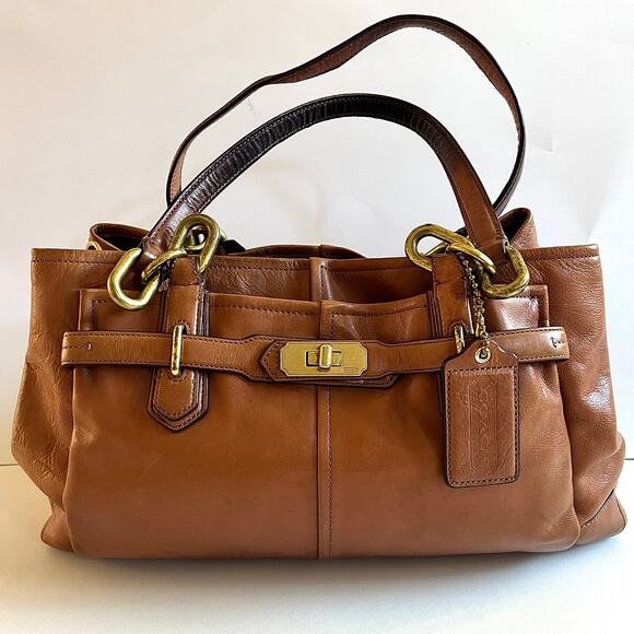 COACH Leather TURNLOCK Chelsea Jayden Satchel, Brown + Dustbag + Care Cards - Picture 3 of 15